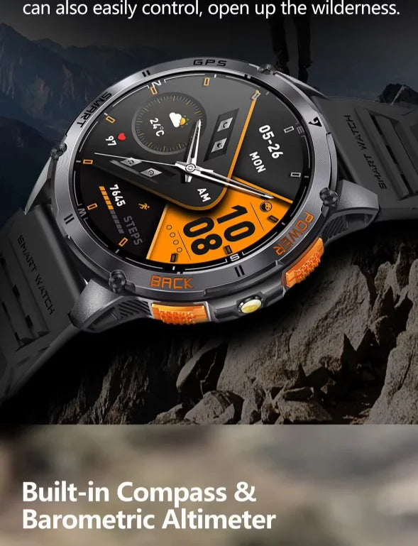 Smartwatch K67A | AMOLED 1.43" | GPS, IP68, Linterna | Llamadas BT | Negro/Naranja