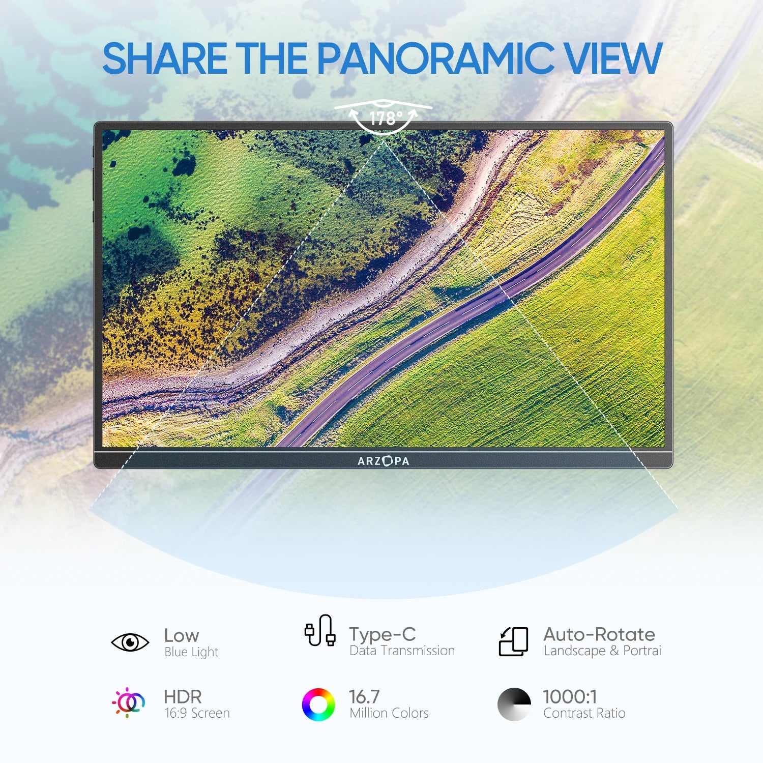 Monitor Portátil ARZOPA A1S 14" | 1080P FHD IPS | USB-C & HDMI | Mac/PC/Switch/PS/Xbox