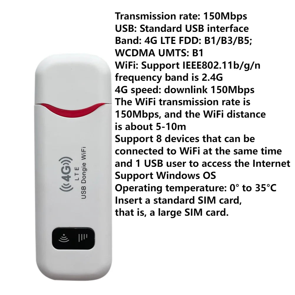Router Móvil 4G/5G Portátil | SIM | 150Mbps | Hasta 16 Usuarios | Batería 3650mAh | Hotspot