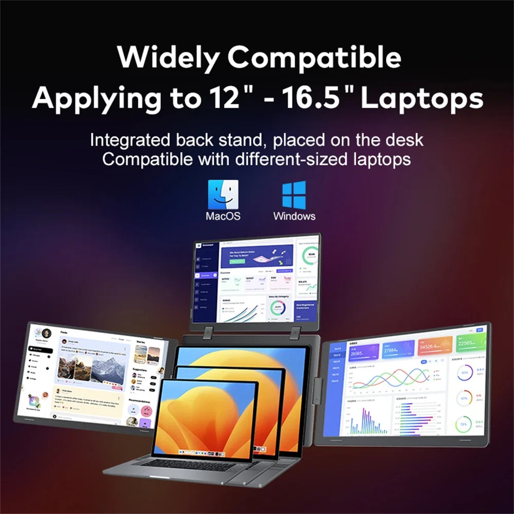 Monitor Portátil Triple Pantalla FHD | 14"/15.6"/16" | 1 Cable | Extensor Laptop
