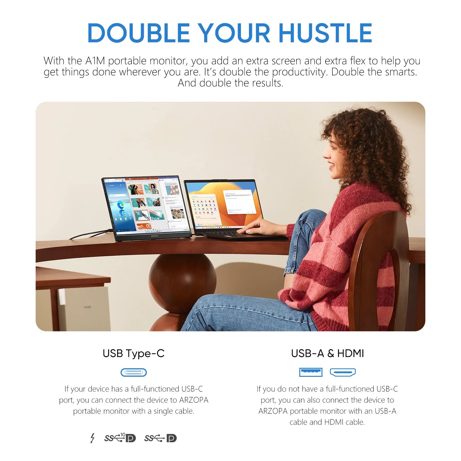 Monitor Portátil ARZOPA A1S 14" | 1080P FHD IPS | USB-C & HDMI | Mac/PC/Switch/PS/Xbox