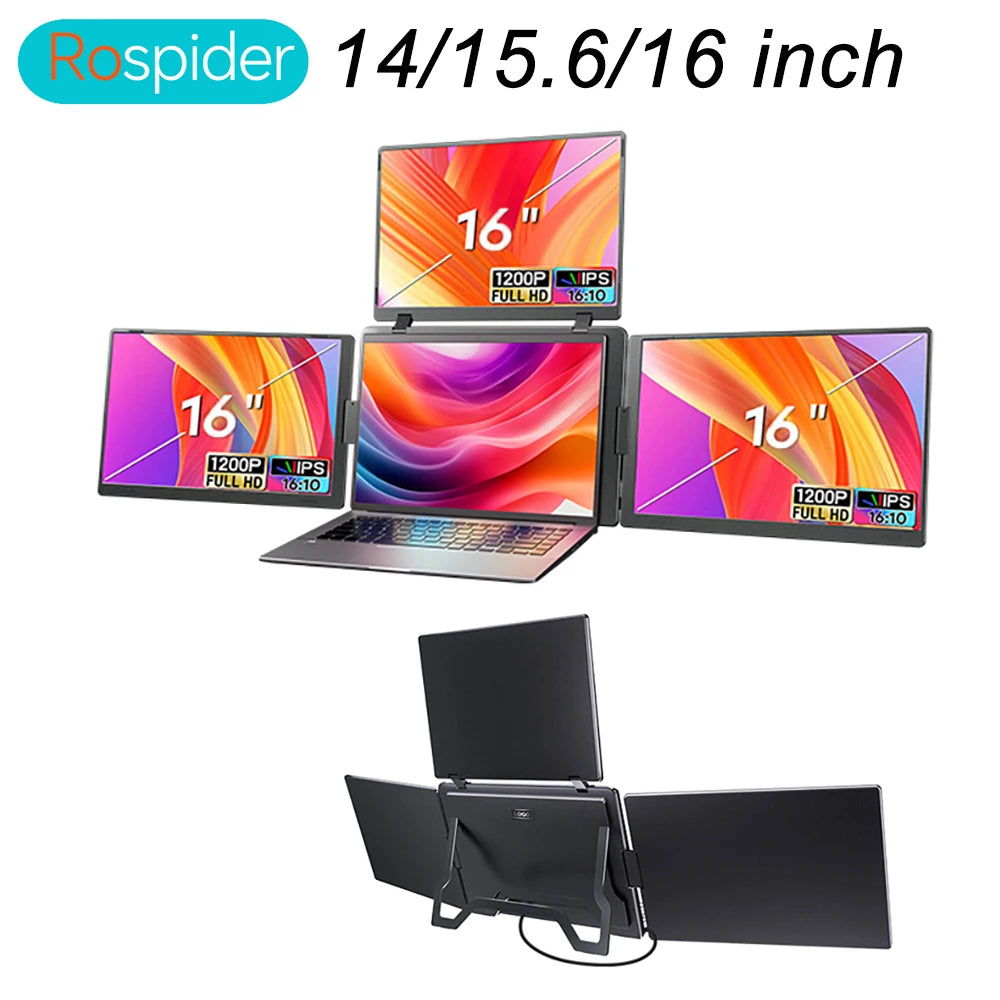 Monitor Portátil Triple Pantalla FHD | 14"/15.6"/16" | 1 Cable | Extensor Laptop