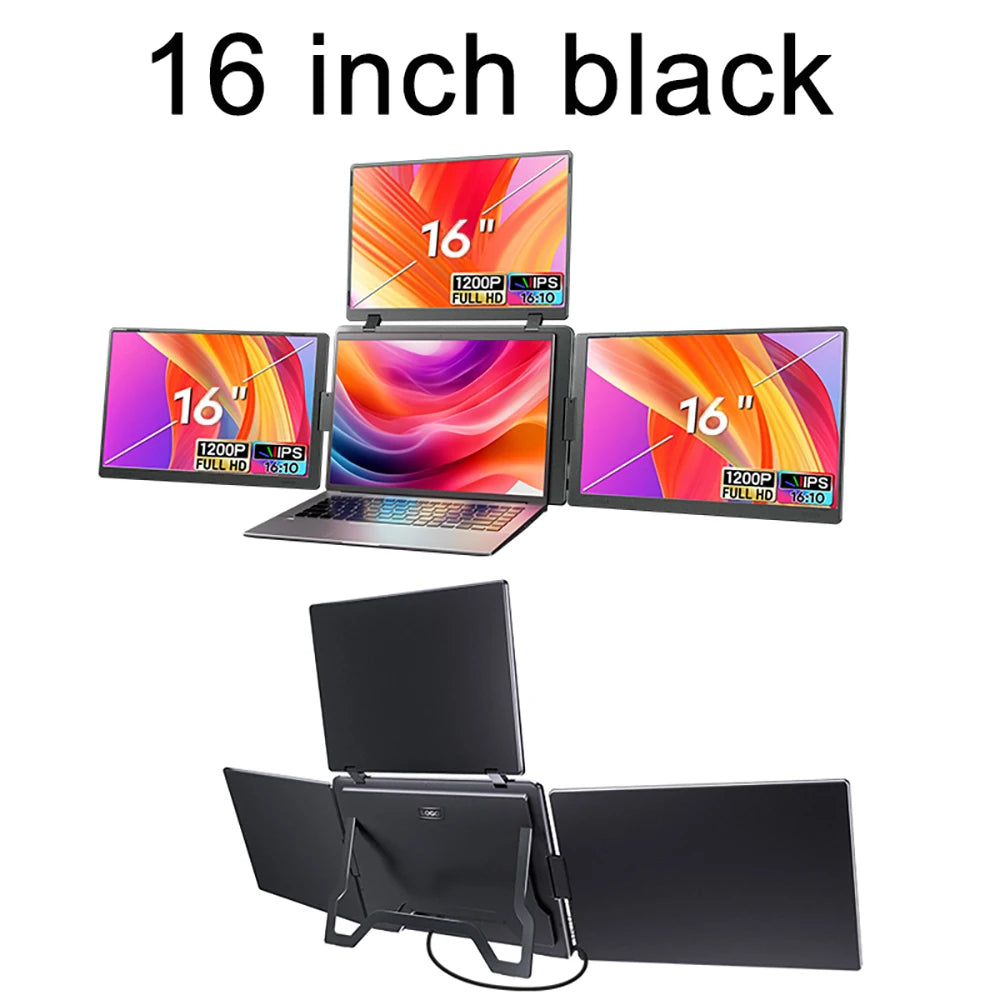 Monitor Portátil Triple Pantalla FHD | 14"/15.6"/16" | 1 Cable | Extensor Laptop
