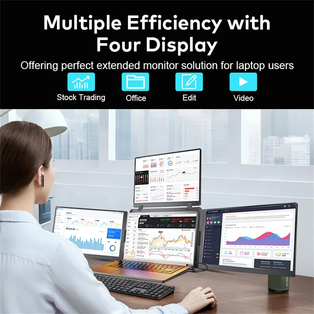 Monitor Portátil Triple Pantalla FHD | 14"/15.6"/16" | 1 Cable | Extensor Laptop