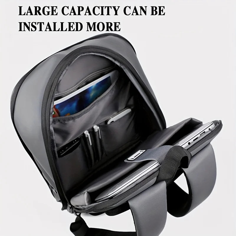One men's plain business backpack with a luggage strap for commuting.