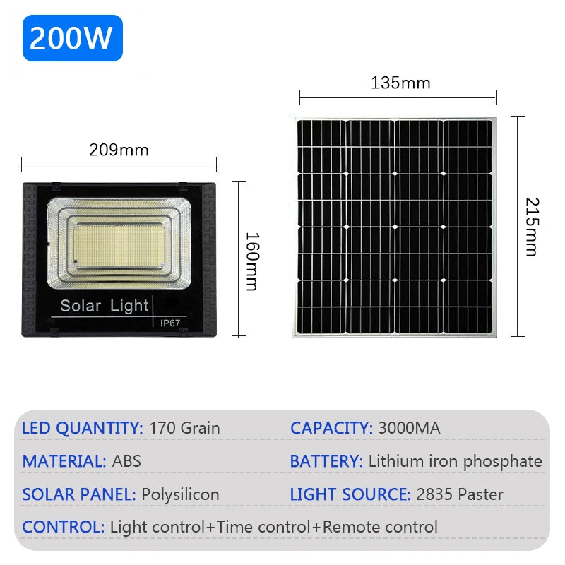 Foco LED Solar Exterior | IP67 | Mando a Distancia | 50W-500W | Jardín y Patio